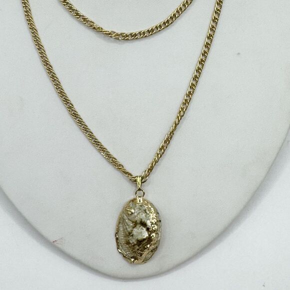 Vintage Gold Dipped Abalone Shell Long Necklace Coastal Beachy Bohemian 27” - Picture 8 of 11
